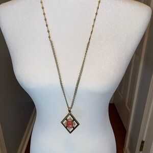 White House Black Market Gold Necklace with Pink Pendant